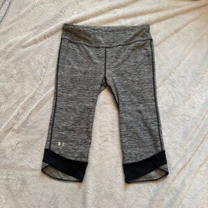 Under Armour Gray Black Cropped‎ Capri Performance Leggings Mesh Panels FW 2015